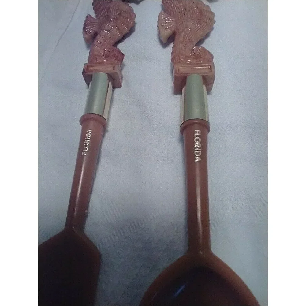 Seahorse Salad Fork & Spoon Set Made in Hong Kong Vintage Florida Souvenir